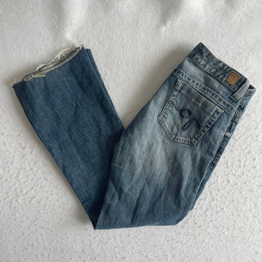 Guess Daredevil Flare Jeans Womens 27 Blue Low Rise Raw Hem‎ Stretch Denim Y2K
